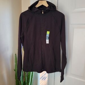 New Tek Gear Black Moisture Wicking Longsleeve Zip Up Hoodie, Size Womens Large